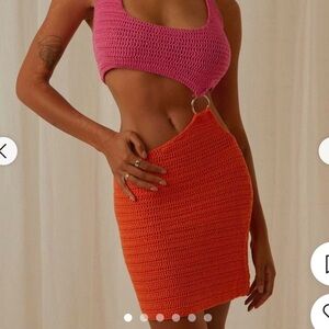 Pink and Orange Knit Halter Dress